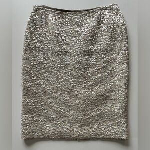 Prada silk & wool tweed w/ silver metallic brocade pencil skirt. Like new. Sz 4
